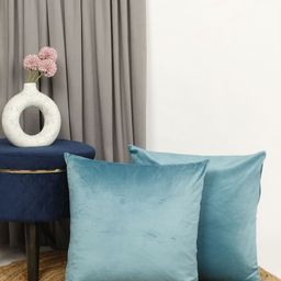 THE CONVERSION Turquoise Blue Set of 2 Velvet Square Cushion Covers-31