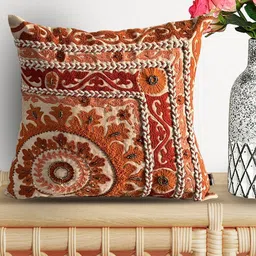 SHADES of LIFE Brown & Rust 2 Pieces Embellished Square Cushion Covers-16