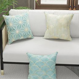 BIANCA Set Of 3 Mint Green Abstract Printed Square Cushion Covers-6