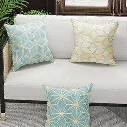 BIANCA Beige & Turquoise Blue Set of 3 Abstract Square Cushion Covers-58