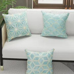BIANCA Beige & Blue Set of 3 Geometric Square Cushion Covers-1