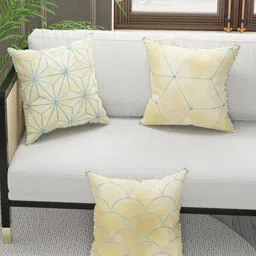 BIANCA Set Of 3 Beige & Blue Geometric Printed Cushion Covers-24