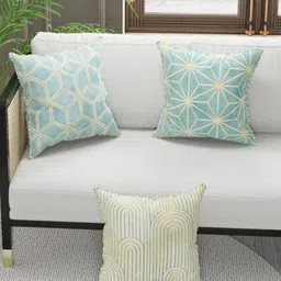 BIANCA Set of 3 Beige & Green Geometric Square Cushion Covers-36