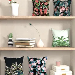 BIANCA Black & Green Set of 5 Floral Square Cushion Covers-image-45