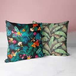 BIANCA Black & Green Set of 2 Floral Square Cushion Covers-71