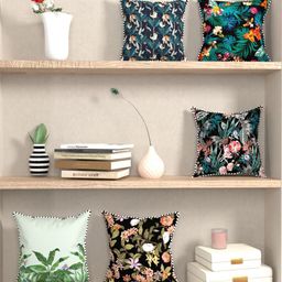BIANCA Black & Green Set of 5 Floral Square Cushion Covers-image-42