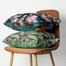 BIANCA Black & Multi Color Set Of 2 Floral Printed Square Cushion Covers-3