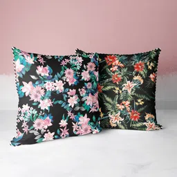 BIANCA Black & Pink Set of 2 Floral Square Cushion Covers-image-52