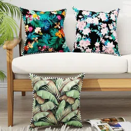 BIANCA Set of 3 Black & Green Floral Square Cushion Covers-23