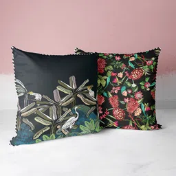 BIANCA Black & Green Set of 2 Floral Square Cushion Covers-image-43