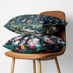 BIANCA Black & Green Set of 2 Floral Square Cushion Covers-43