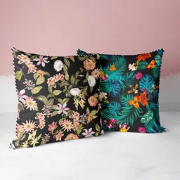 BIANCA Black & Green Set of 2 Floral Square Cushion Covers-image-48