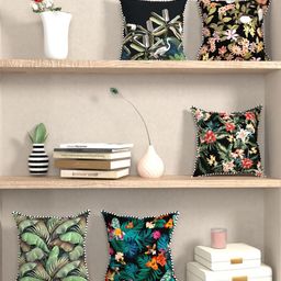 BIANCA Black & Orange Set of 5 Suzane Floral Square Cushion Covers-image-73