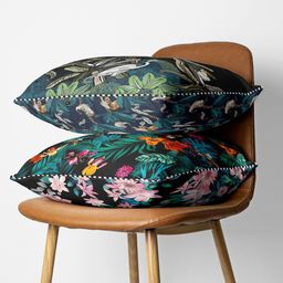 BIANCA Black & Multi Color Set Of 2 Floral Printed Square Cushion Covers-26