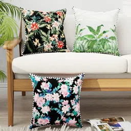 BIANCA Black & Green Set of 3 Floral Square Cushion Covers-image-49