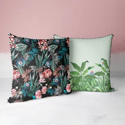 BIANCA Black & Green Set of 2 Floral Square Cushion Covers-image-52