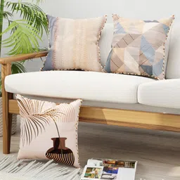 BIANCA Brown & Orange Set of 3 Abstract Square Cushion Covers-10