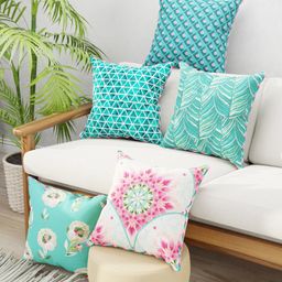 BIANCA Coral & Teal Set of 5 Floral Square Cushion Covers-49