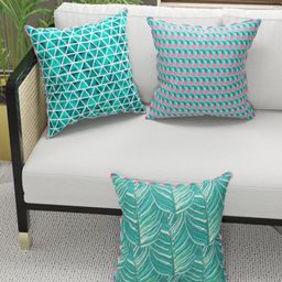 BIANCA Green & Beige Set of 3 Geometric Square Cushion Covers-24
