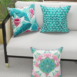 BIANCA Coral & Teal Set of 3 Floral Square Cushion Covers-19