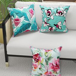 BIANCA Set of 3 Pink & White Floral Square Cushion Covers-56