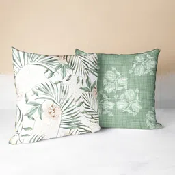 BIANCA Green & White Set of 2 Floral Square Cushion Covers-57
