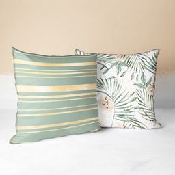 BIANCA Green & Beige Set Of 2 Floral Printed Square Cushion Covers-23