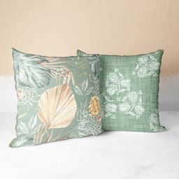 BIANCA Green & White Set of 2 Floral Square Cushion Covers-33