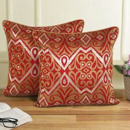 Sangria Red 2 Pieces Ethnic Motif-Printed Cushion Covers-picture-21