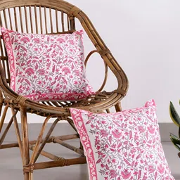 HANDICRAFT PALACE Pink & White 2 Pieces Floral Cotton Square Cushion Covers-picture-5