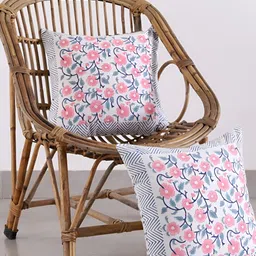 HANDICRAFT PALACE White & Pink 2 Pieces Cotton Floral Square Cushion Covers-image-81