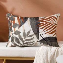 Tasseled Home Twig Beige & Grey Floral Velvet Rectangle Cushion Cover-image-87