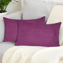 Tesmare Purple 2 Pieces Checked Velvet Rectangle Cushion Covers-image-6