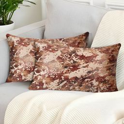 Tesmare Brown 2 Pcs Abstract Velvet Rectangle Cushion Covers-0