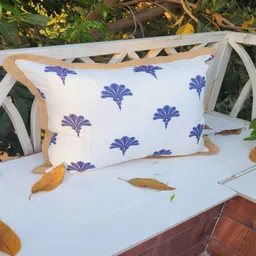 THROWPILLOW White & Blue Ethnic Motifs Printed Rectangle Cushion Cover-image-85
