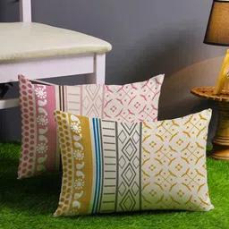 STITCHNEST Pink & Blue Set of 2 Geometric Rectangle Cushion Covers-35