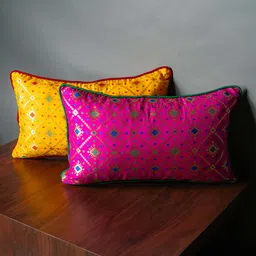 RoyalDeco Yellow & Pink 2 Pieces Geometric Rectangle Cushion Covers-picture-32