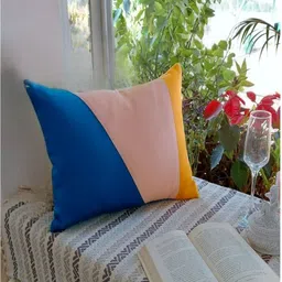 THROWPILLOW Blue & Orange Colourblocked Cotton Rectangle Cushion Cover-image-6