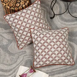 Sangria White & Maroon 2 Pieces Embroidered Cushion Covers-image-98