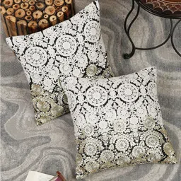 Sangria White & Black 2 Pieces Embroidered Square Cushion Covers-image-99