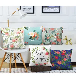 AEROHAVEN Blue & White Set of 5 Floral Square Cushion Covers-2