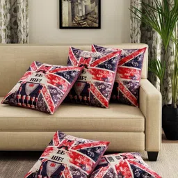 Aura Blue & Red 5 Pieces Geometric Printed Velvet Square Cushion Covers-image-14