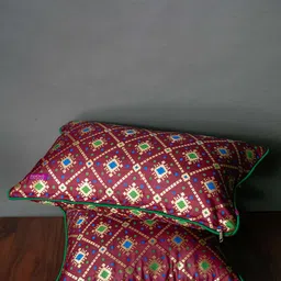 RoyalDeco Burgundy 2 Pieces Cushion Covers-35