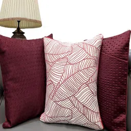Good Vibes Maroon & White 3 Pieces Geometric Printed Velvet Square Cushion Covers-58