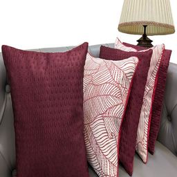 Good Vibes Maroon & White 5 Pices Geometric Printed Velvet Square Cushion Covers-59