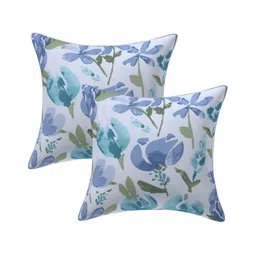 Texstylers Teal& White 2 Pieces Floral Cotton Square Cushion Covers-image-29