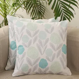 Jamio Firati Green & Off White Set of 2 Floral Square Cushion Covers-24