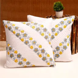 Rajasthan Decor White & Blue Set of 2 Floral Square Cushion Cotton Covers-25