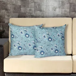 Texstylers Blue & White 2 Pieces Floral Cotton Square Cushion Covers-image-5