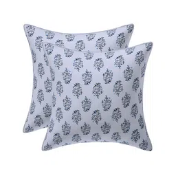 Texstylers Blue & Black 2 Pieces Floral Cotton Square Cushion Covers-22